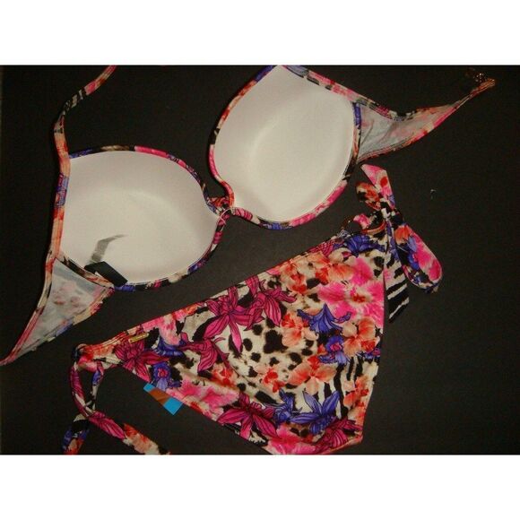 Victoria's Secret 36D BIKINI+M/L COVER UP/dress Floral Orchid Animal Print Zebra - Picture 6 of 9